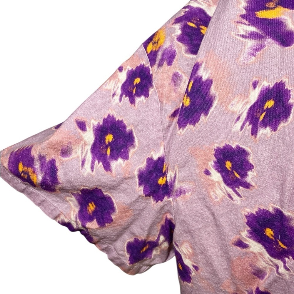 Open Edit Purple Floral Cropped Button Down Short Sleeve Women's Top - Picture 5 of 13